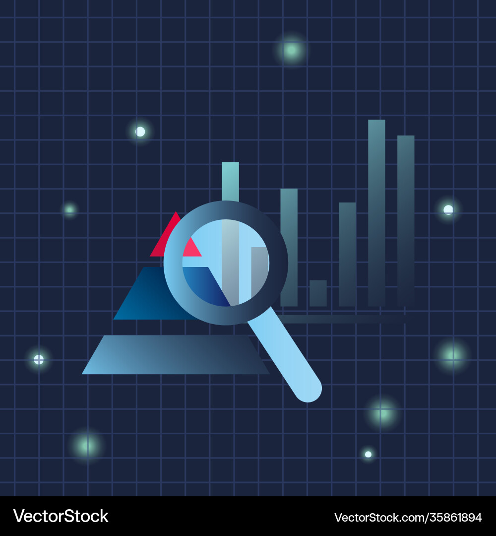 Bars pyramid chart and lupe gradient style icon vector image