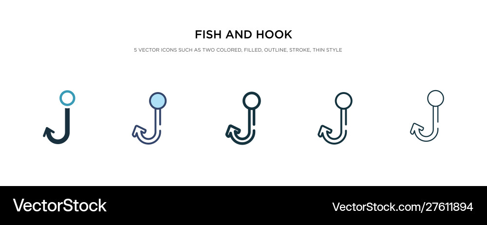 Fish and hook icon in different style two Vector Image