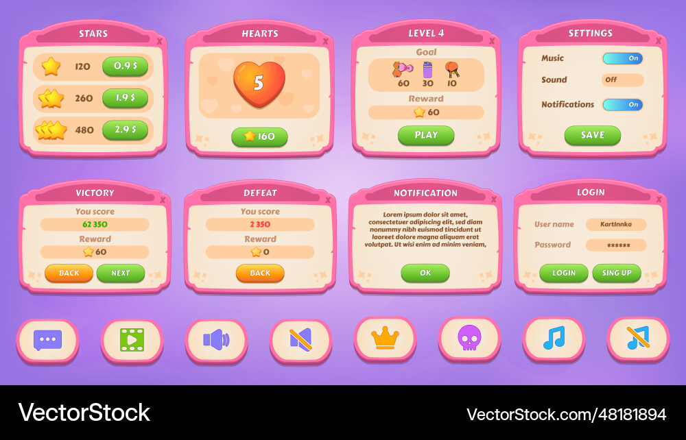 Gui kit casual assets for a game mobile set Gui kit casual assets for a game mobile set vector image