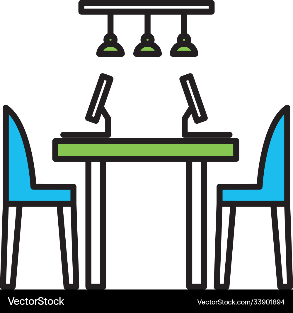 Office desk with computers line and colors style Office desk with computers line and colors style Vector Image
