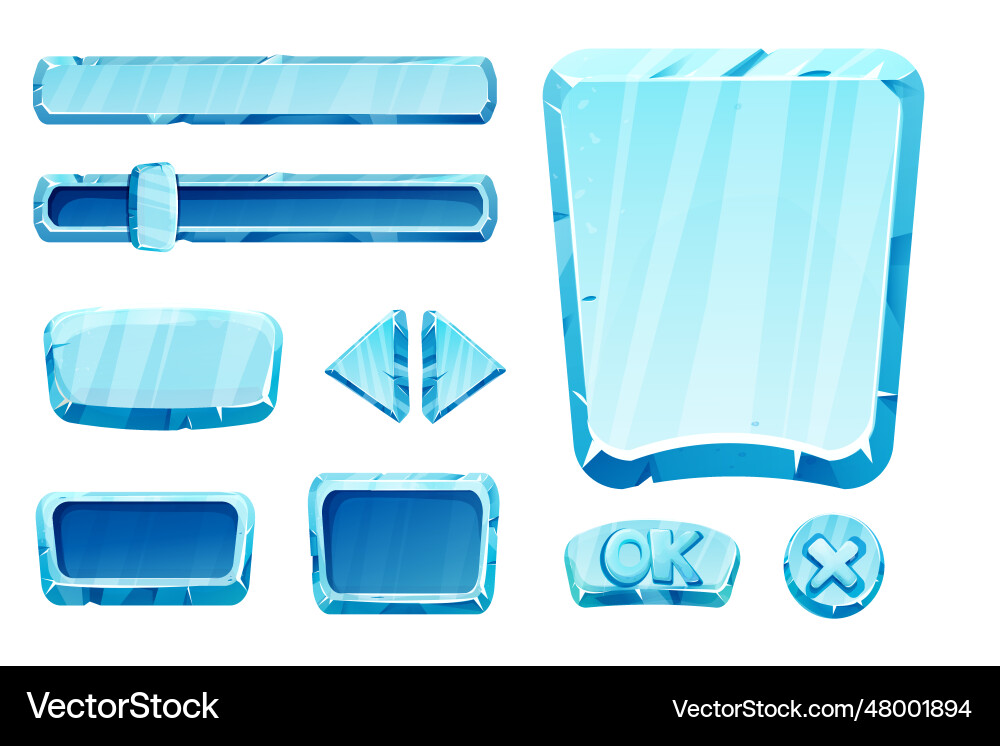 Set game menu assets ice buttons interface Set game menu assets ice buttons interface vector image