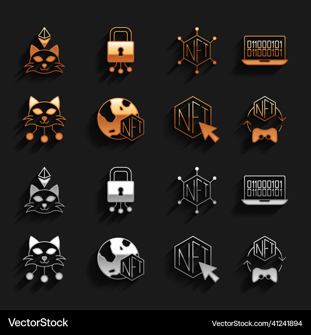 Set nft digital crypto art binary code Set nft digital crypto art binary code vector image