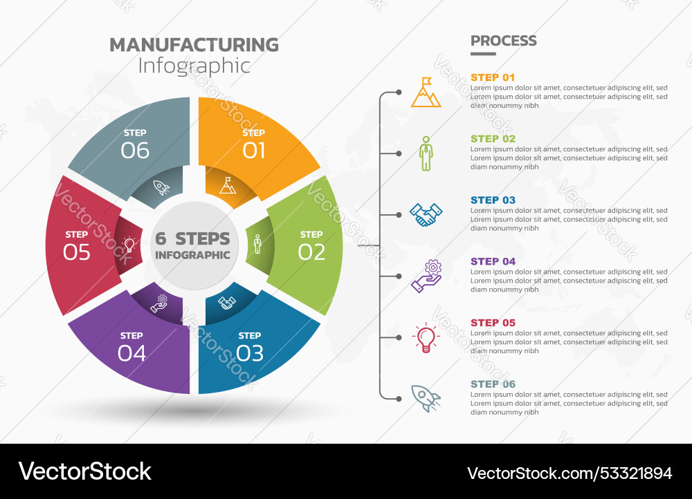 Visual data presentation cycle diagram with 6 Visual data presentation cycle diagram with 6 vector image