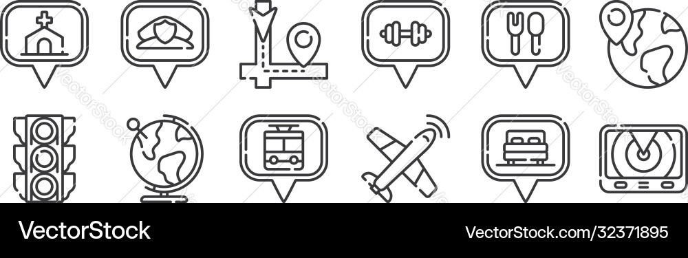 12 set linear navigation and maps icons thin vector image