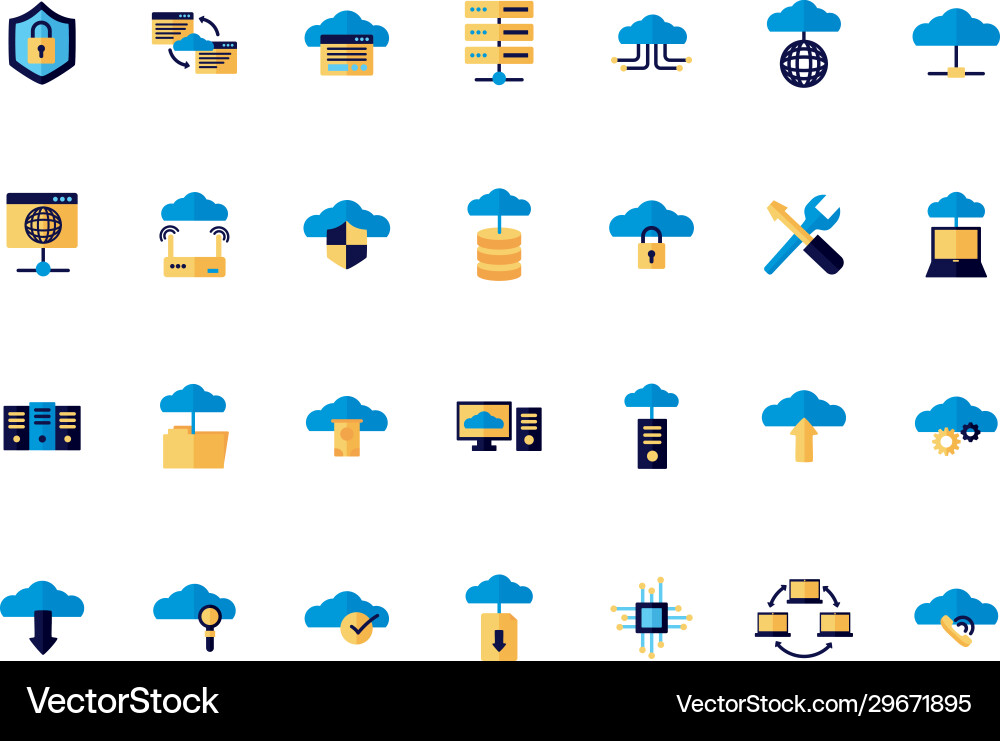 Bundle cloud computing flat style icons Bundle cloud computing flat style icons vector image