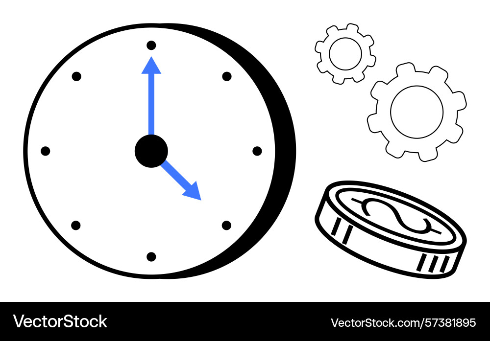Clock with time arrows gears and coin Clock with time arrows gears and coin vector image