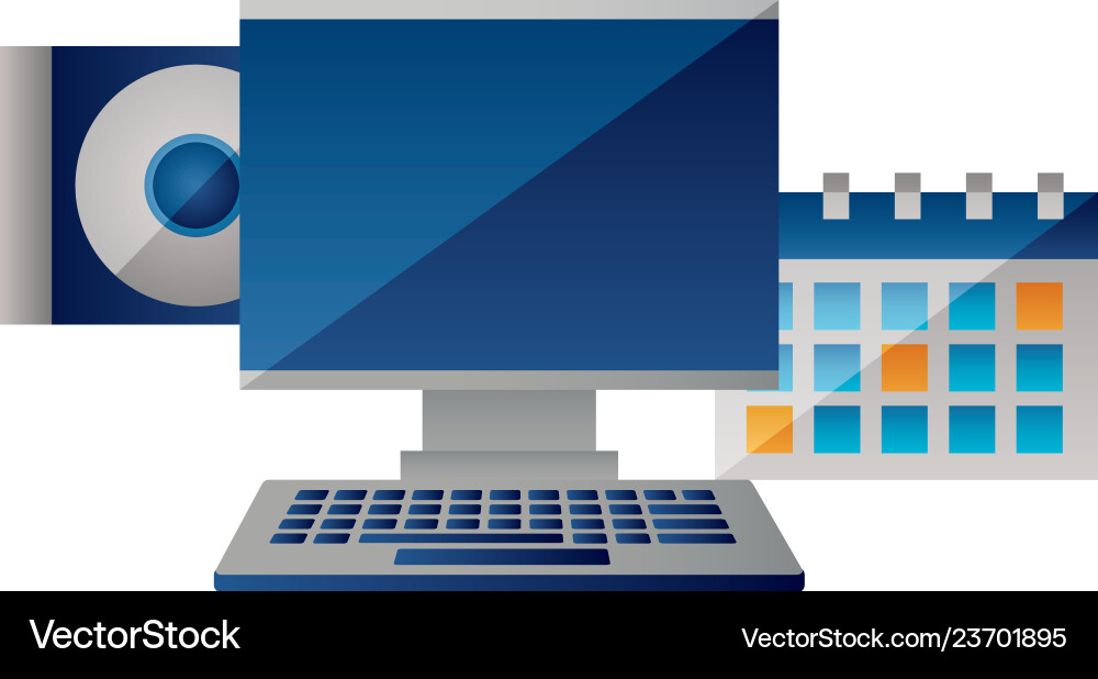 Computer monitor calendar compact disk vector image