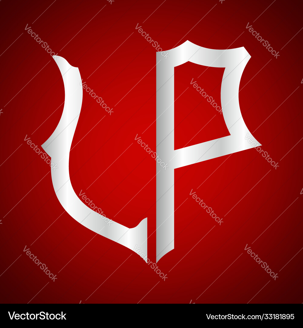 Initials l p shield shape with silver color vector image