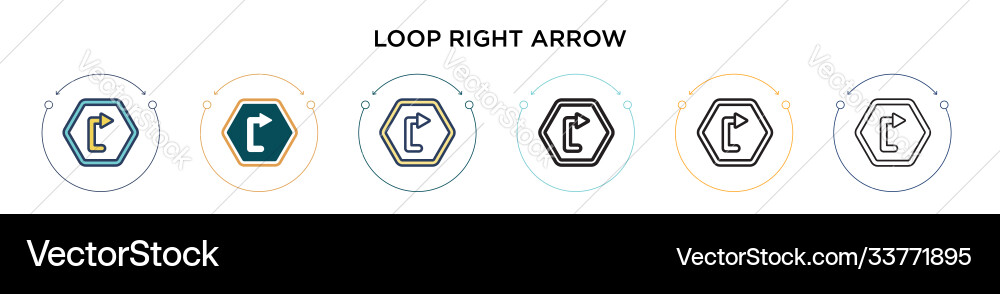 Loop right arrow outline icon in filled thin line vector image