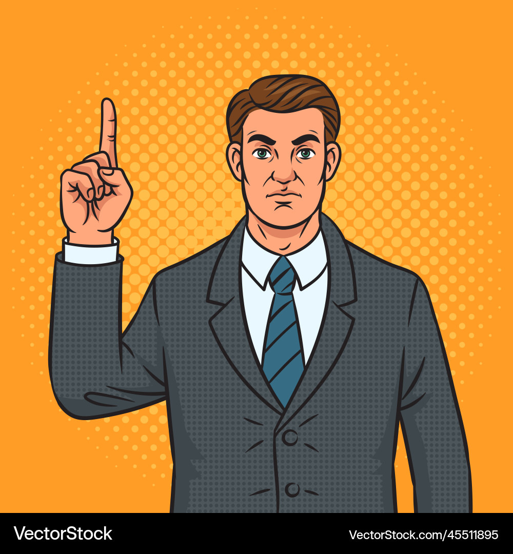 Man with index finger up pop art vector image