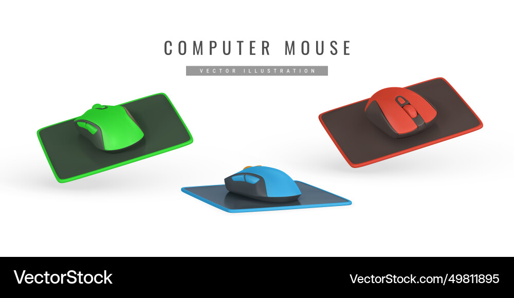 Realistic 3d computer wireless mouse on pad Realistic 3d computer wireless mouse on pad vector image