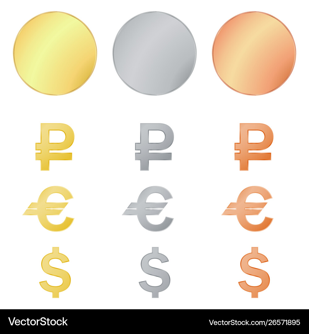 Set metals empty round smooth shiny coins Set metals empty round smooth shiny coins vector image