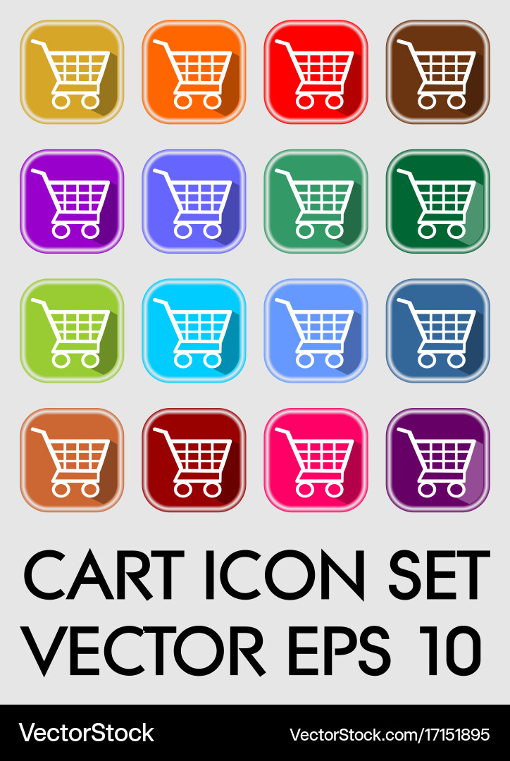 Set of cart icons rounded square in different Vector Image