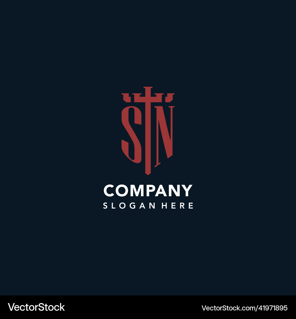 Sn initial monogram logos with sword and shield Sn initial monogram logos with sword and shield Vector Image