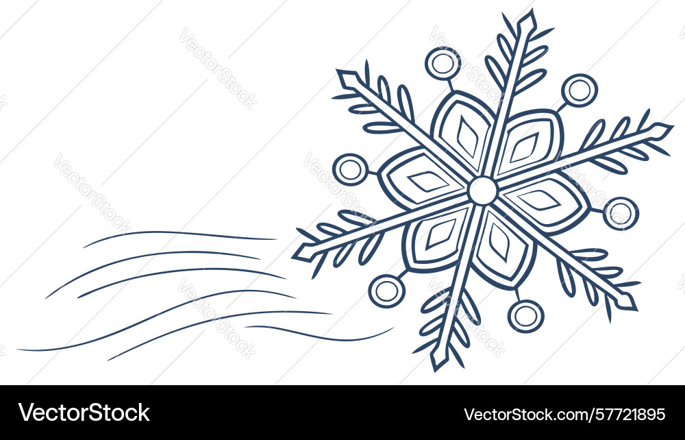 Wind swept snowflake dynamic winter element vector image
