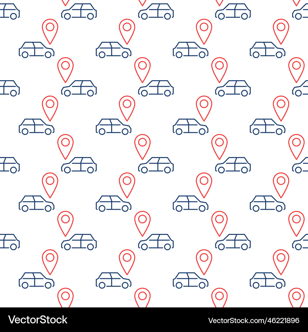 Car and red map pointer location line seamless Car and red map pointer location line seamless vector image