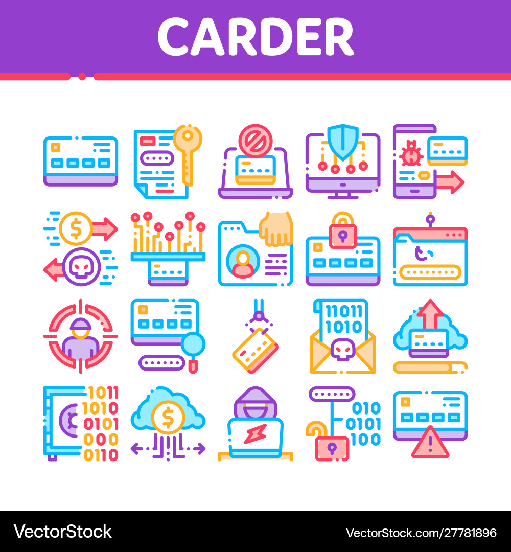 Carder hacker collection elements icons set Carder hacker collection elements icons set vector image