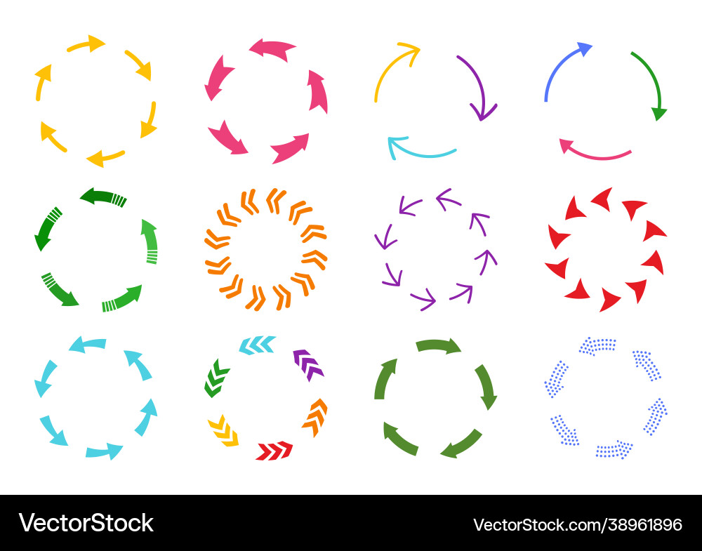 Circular arrows colorful color rotation sign set vector image