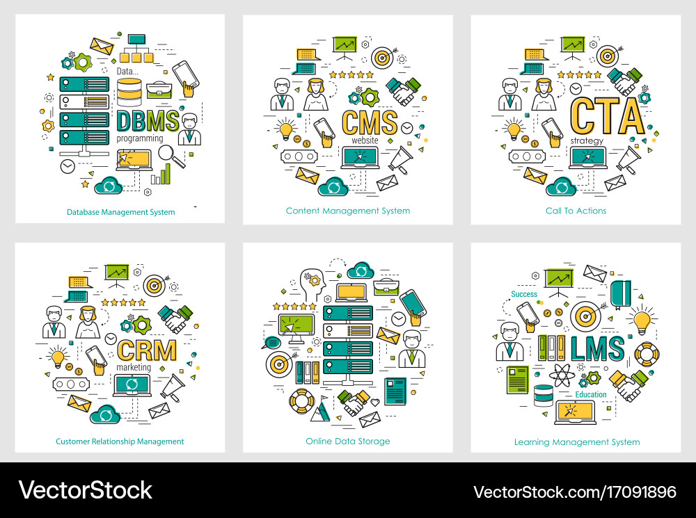 Coding - six square concepts 13-18 Vector Image