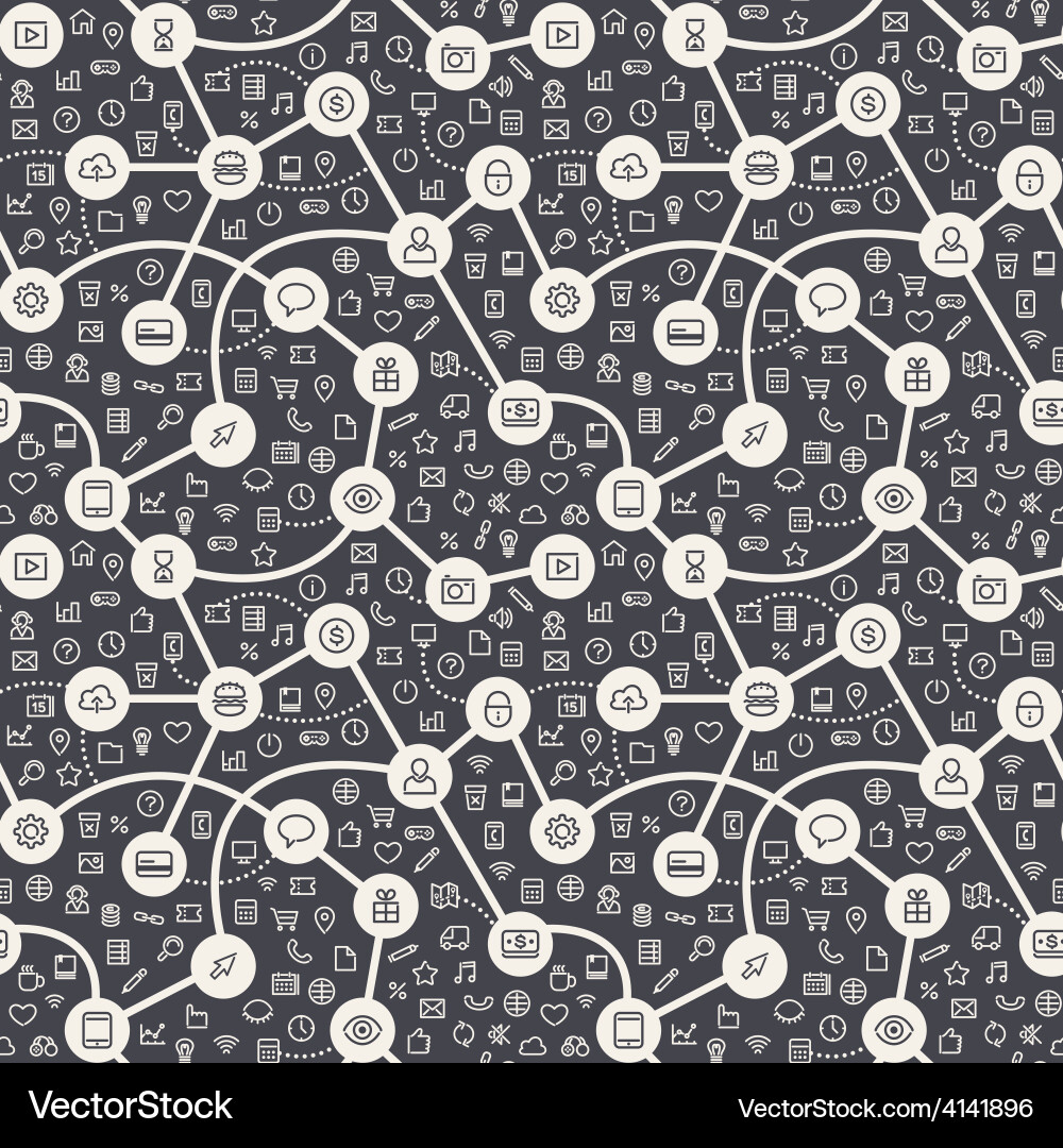 Contrasty dark seamless pattern with web icons vector image