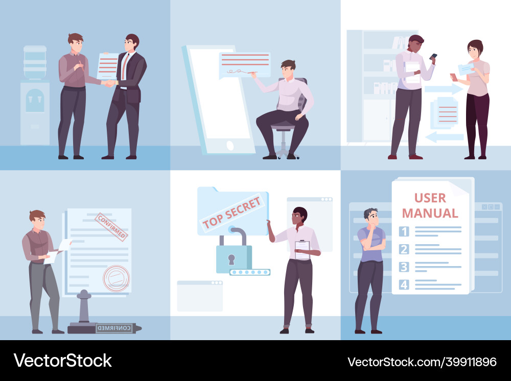 Documents square compositions set Vector Image