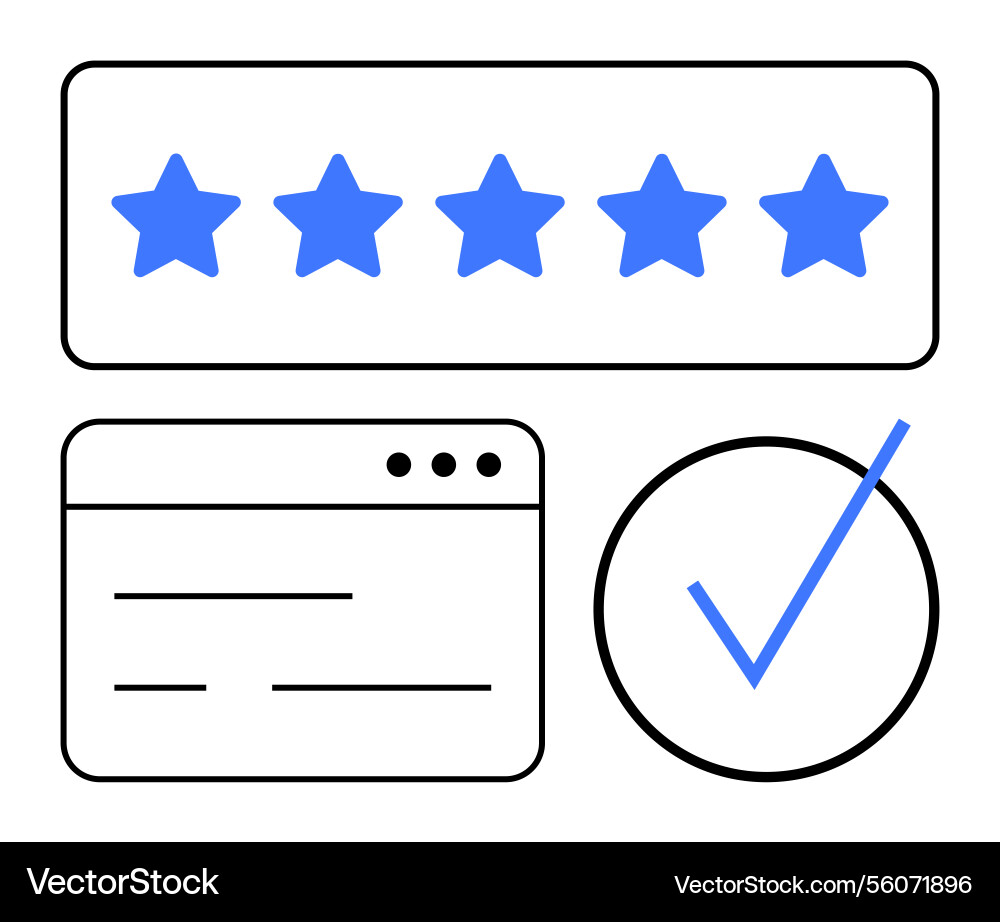 Five-star rating browser window and checkmark Five-star rating browser window and checkmark vector image