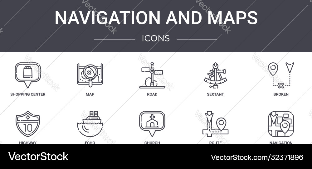 Navigation and maps concept line icons set Navigation and maps concept line icons set Vector Image