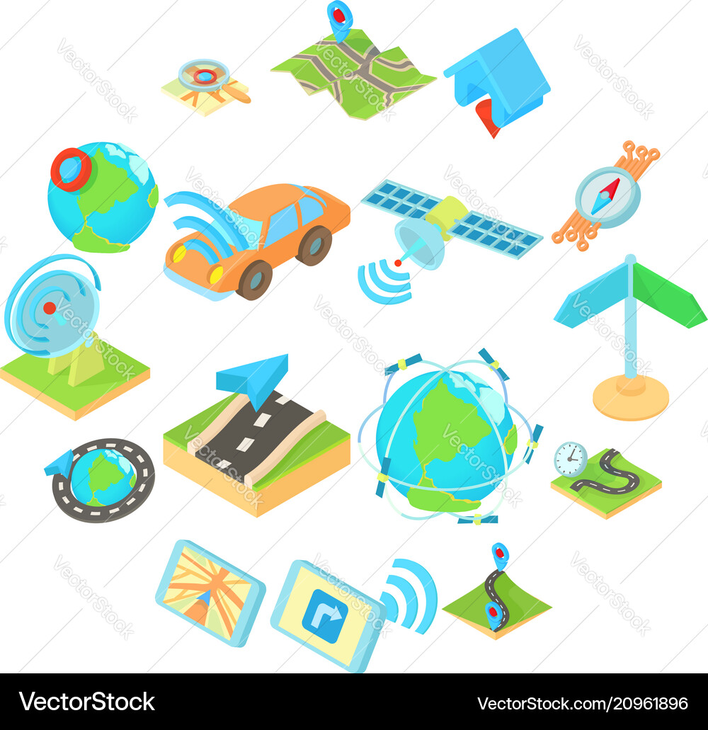 Navigation icons set isometric 3d style Navigation icons set isometric 3d style vector image