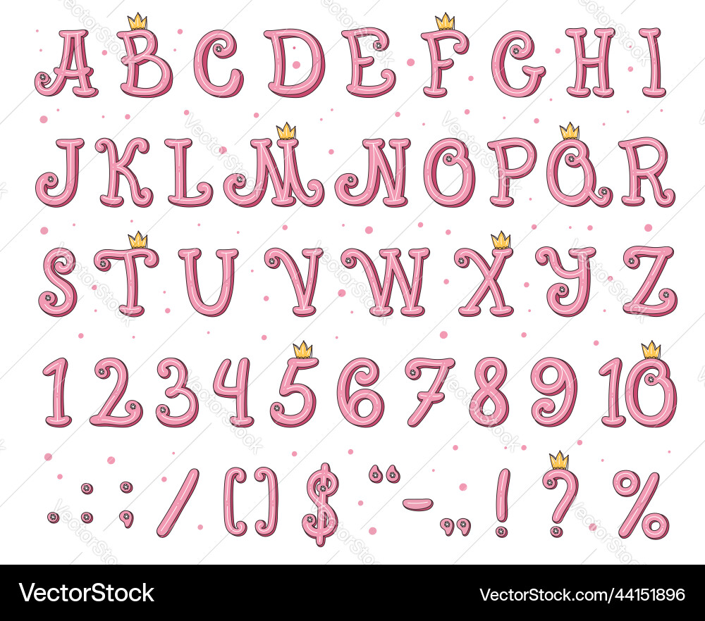 Princess font alphabet pink text and girl letters Princess font alphabet pink text and girl letters vector image