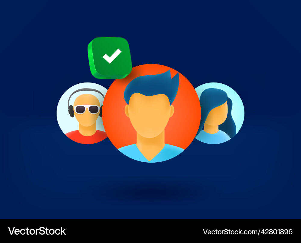 Selecting avatar concept with checkmark icon 3d vector image