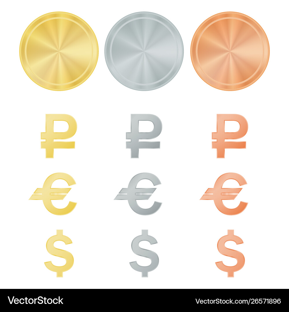 Set empty round centric circles smooth shiny coins Set empty round centric circles smooth shiny coins vector image