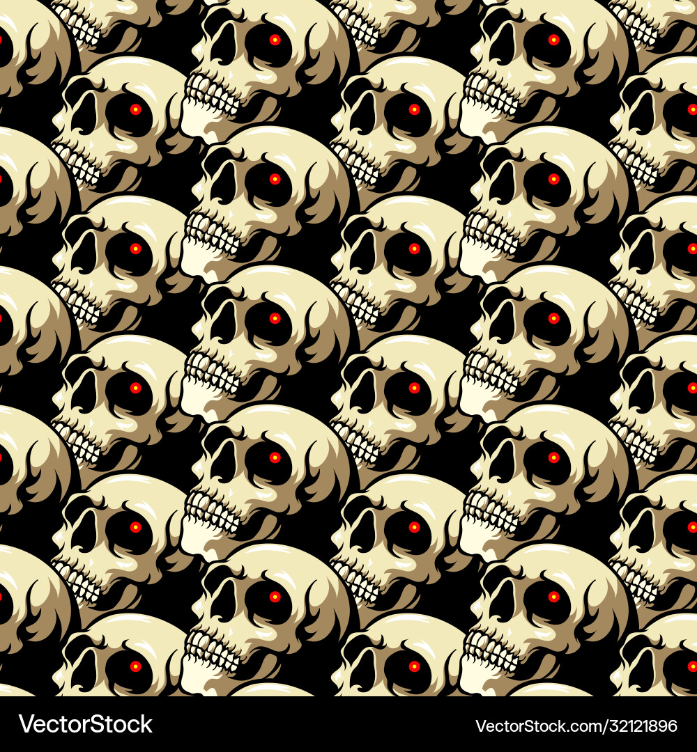 Skull Seamless Pattern - Dark Background Vector Image