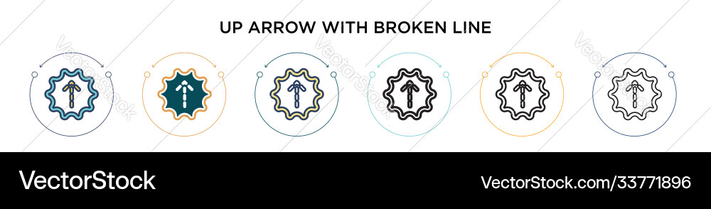 Up arrow with broken line icon in filled thin vector image