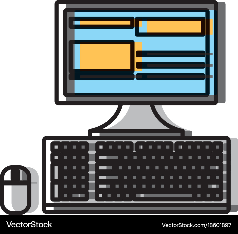 Computer with mouse and keyboard Vector Image