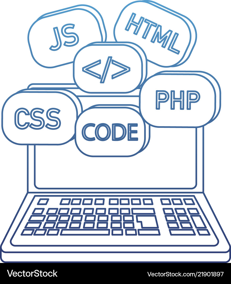 Degraded outline laptop with data code system vector image