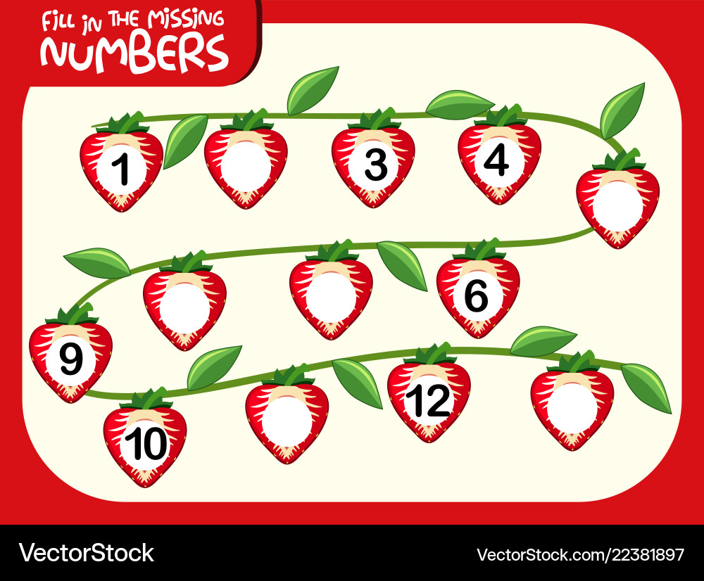 Fill in the Missing Numbers - Strawberry Theme vector image