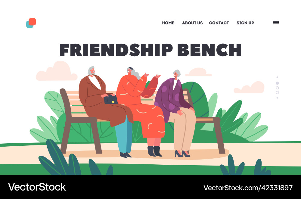Friendship bench landing page template trendy Friendship bench landing page template trendy vector image