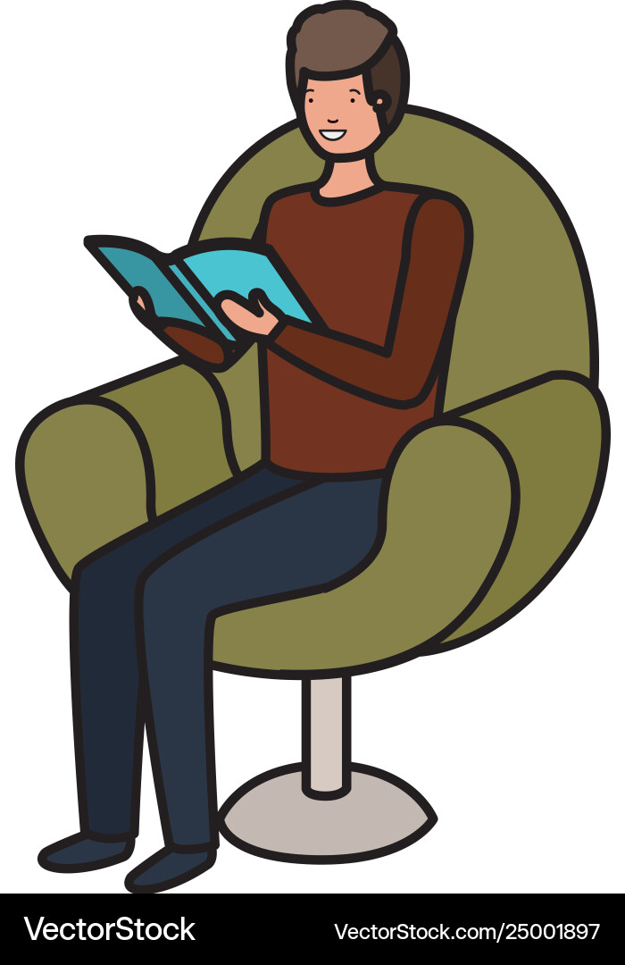 Man reading book in sofa avatar character Man reading book in sofa avatar character Vector Image