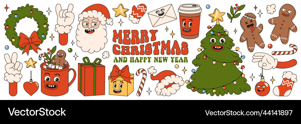 Merry christmas santa tree gifts cocoa coffee Merry christmas santa tree gifts cocoa coffee vector image