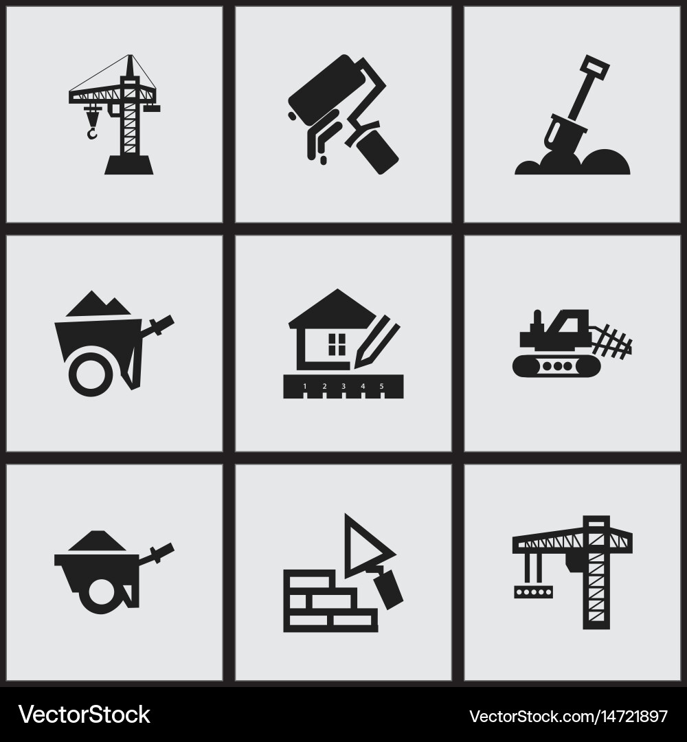 Set of 9 editable building icons includes symbols vector image