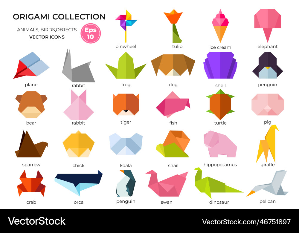 Set of origami objects gradient icons Set of origami objects gradient icons vector image