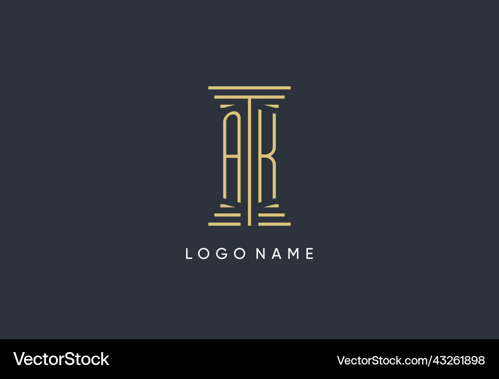 Ak initial monogram with pillar shape logo design Vector Image