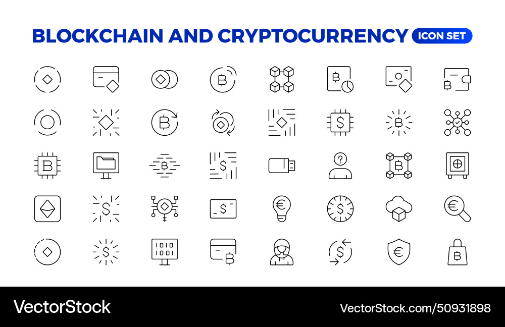 Blockchain bitcoin thin line icons set Vector Image