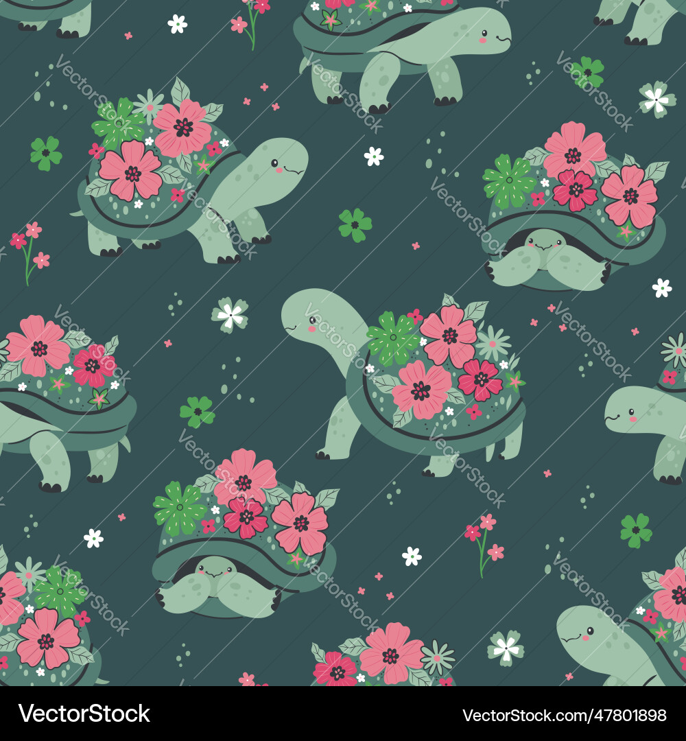 Blooming Turtle Pattern vector image