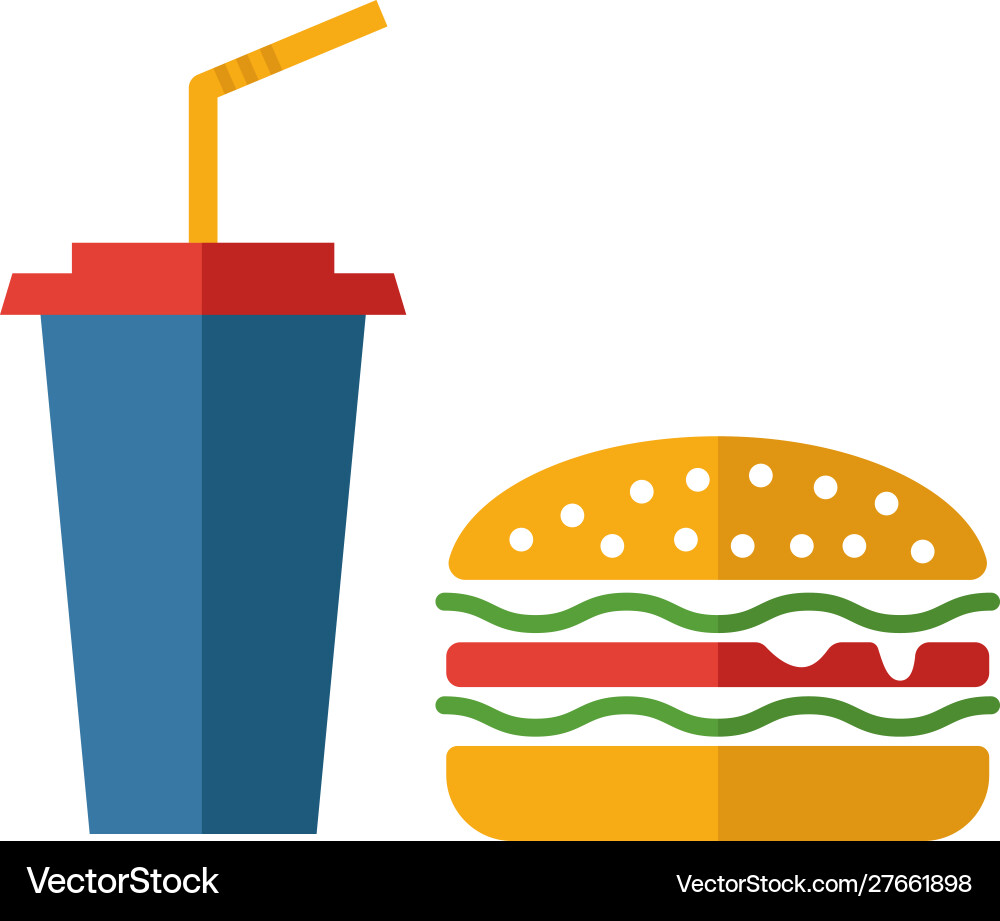 Burger and drink icon simple flat element from Vector Image