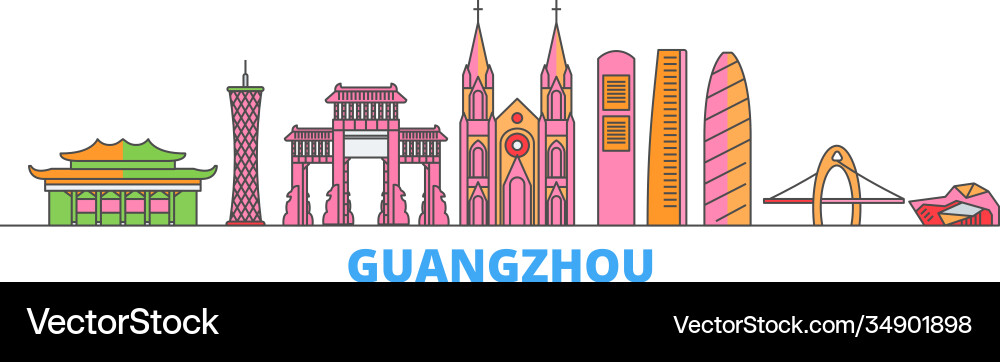 China guangzhou line cityscape flat China guangzhou line cityscape flat vector image