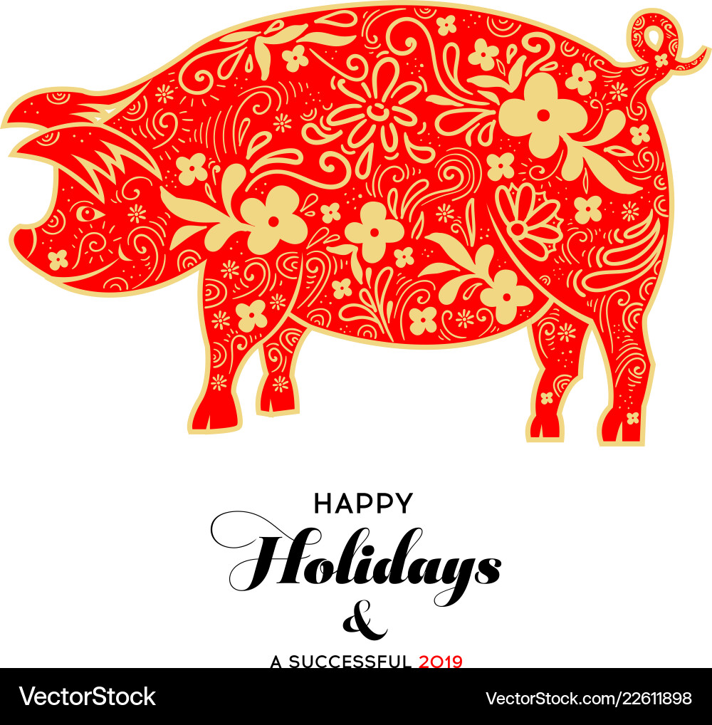 Chinese zodiac sign year of pig red paper cut Chinese zodiac sign year of pig red paper cut vector image