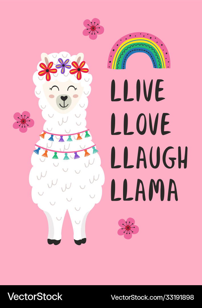 Cute Llama Rainbow Poster Vector Image