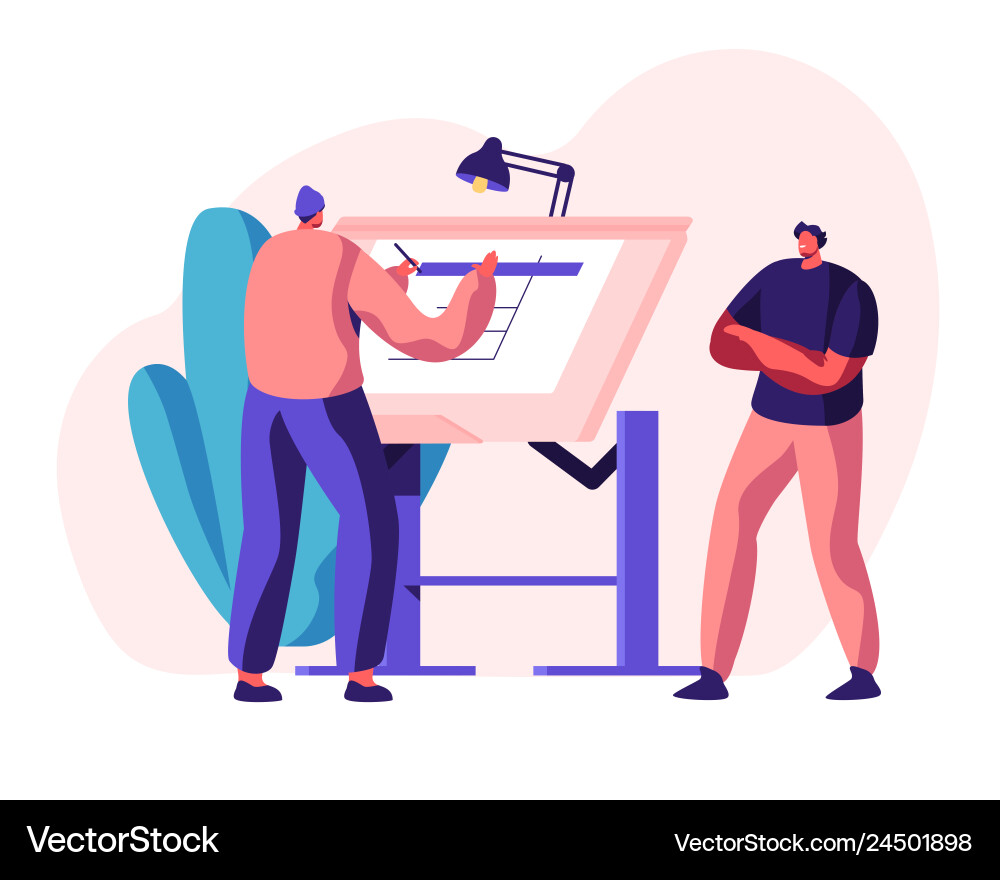 Engineer architect work on draft project Engineer architect work on draft project vector image