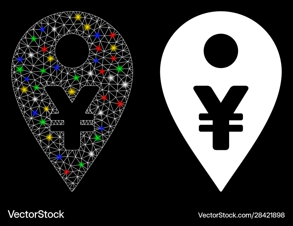 Flare mesh network yen map marker icon with Flare mesh network yen map marker icon with vector image